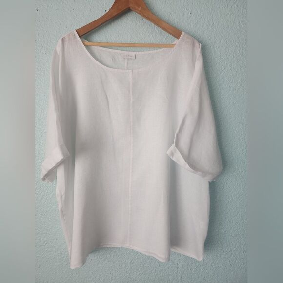 J. Jill Linen White Dolman Sleeve Coast Minimalist Oversized Blouse - Picture 2 of 10